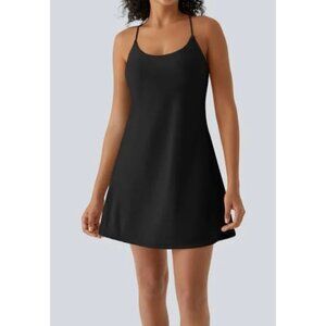 Halara Patitoff 2in1 ALine Spaghetti Strap Mini Active Tennis Dress Sz XXS Black